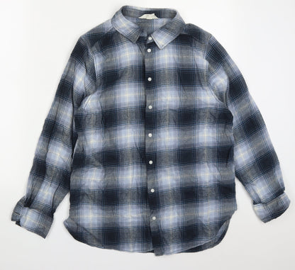 H&M Mens Blue Check Cotton  Button-Up Size S Collared Button