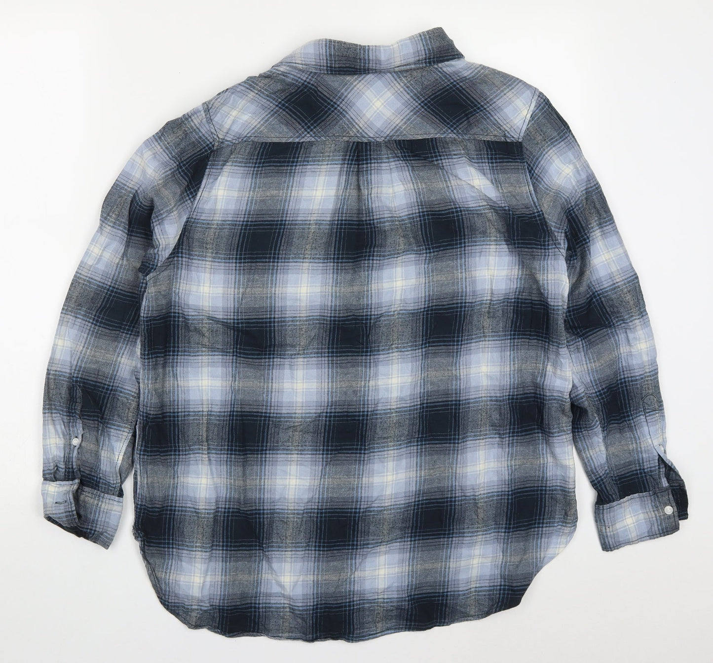 H&M Mens Blue Check Cotton  Button-Up Size S Collared Button