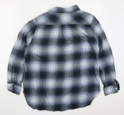 H&M Mens Blue Check Cotton  Button-Up Size S Collared Button