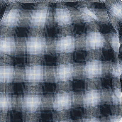 H&M Mens Blue Check Cotton  Button-Up Size S Collared Button