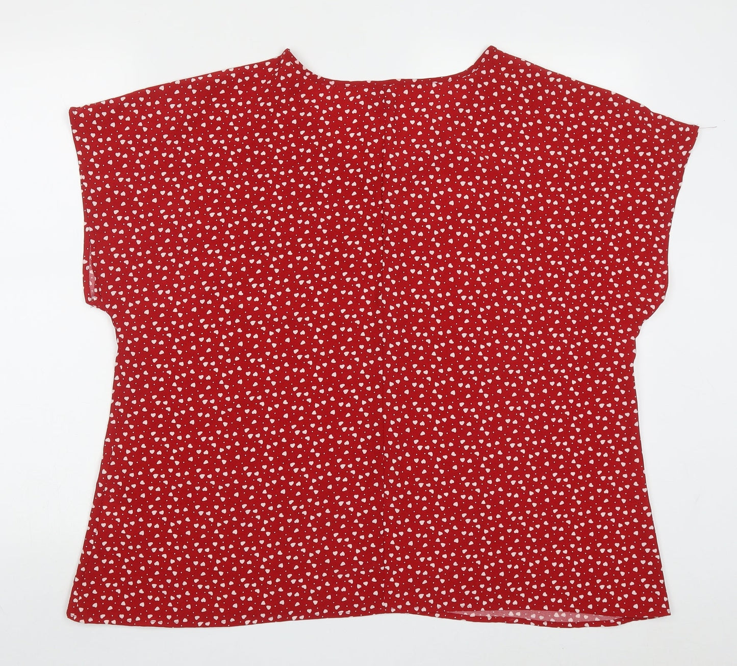 Emery Rose Womens Red  Polyester Basic Blouse Size XL V-Neck - Love Hearts