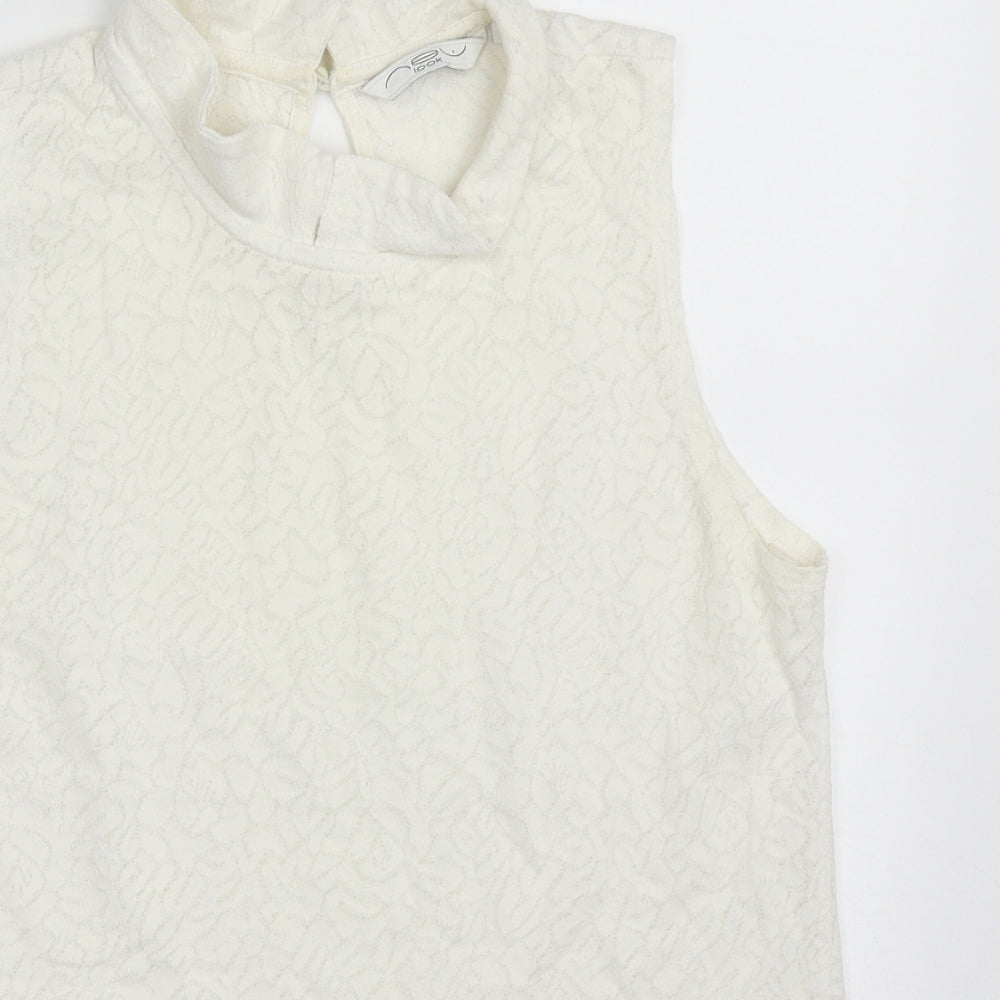 New Look Womens White  Cotton Basic Tank Size 10 Collared