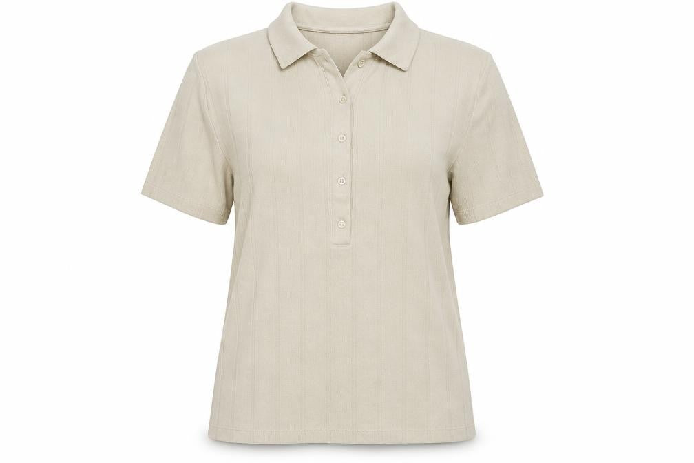 H&M Womens Beige Striped Viscose Basic Polo Size L Collared
