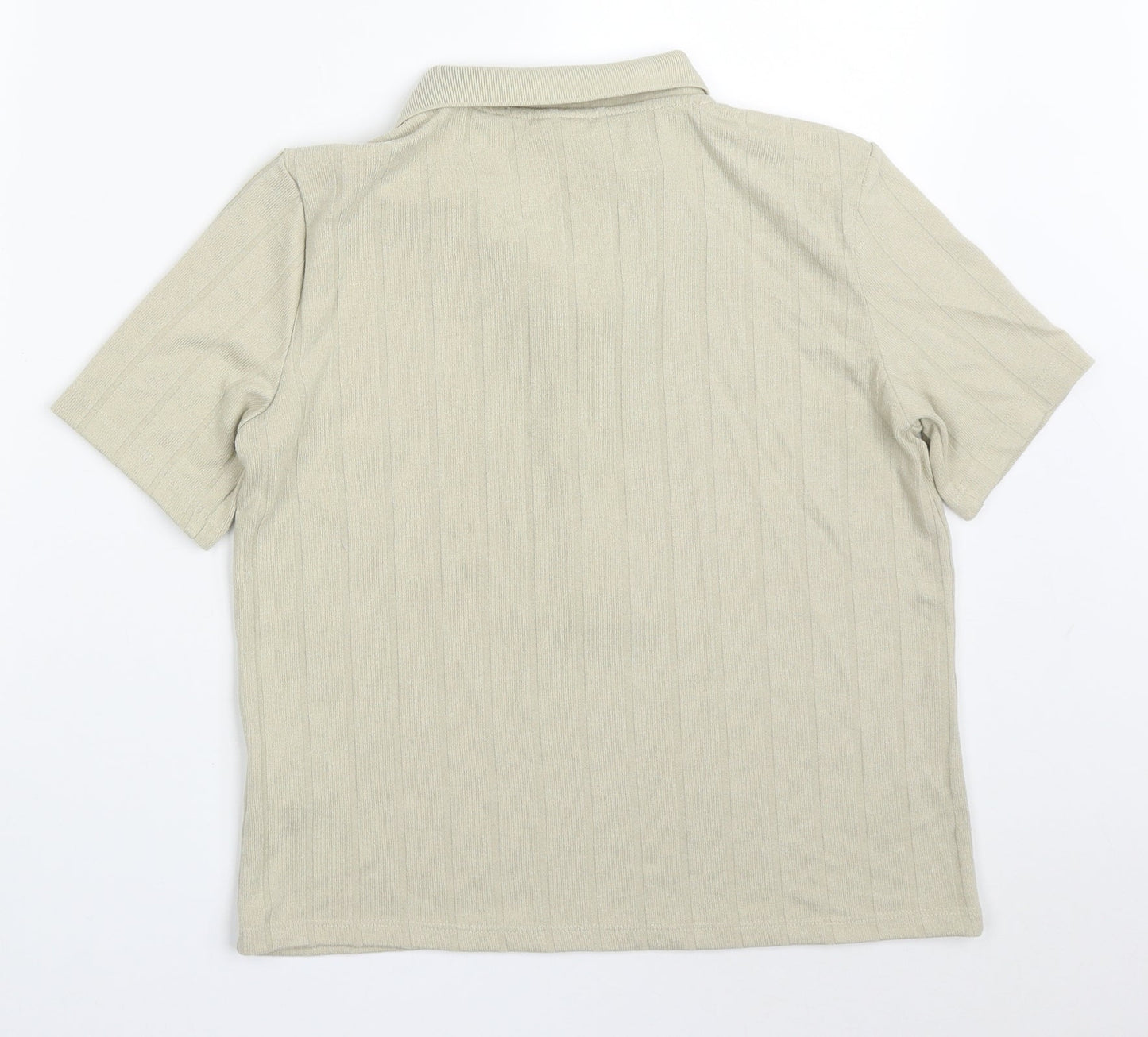 H&M Womens Beige Striped Viscose Basic Polo Size L Collared