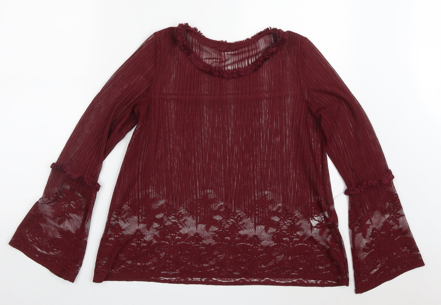 Preworn Womens Red  Polyester Basic Blouse Size 8 Round Neck