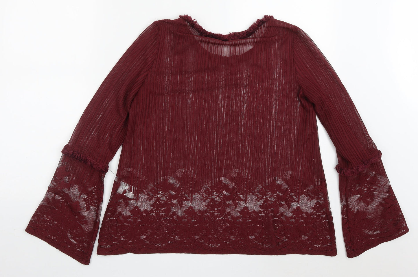 Preworn Womens Red  Polyester Basic Blouse Size 8 Round Neck