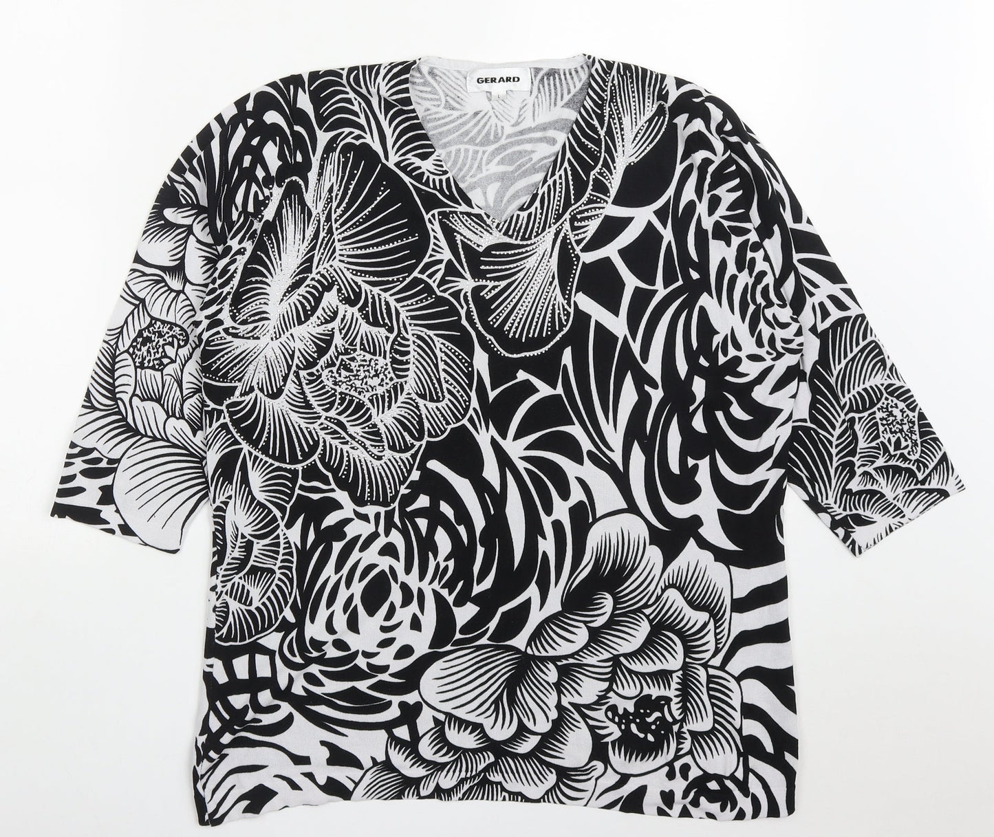 Gerard Womens Black V-Neck Floral Viscose Pullover Jumper Size L