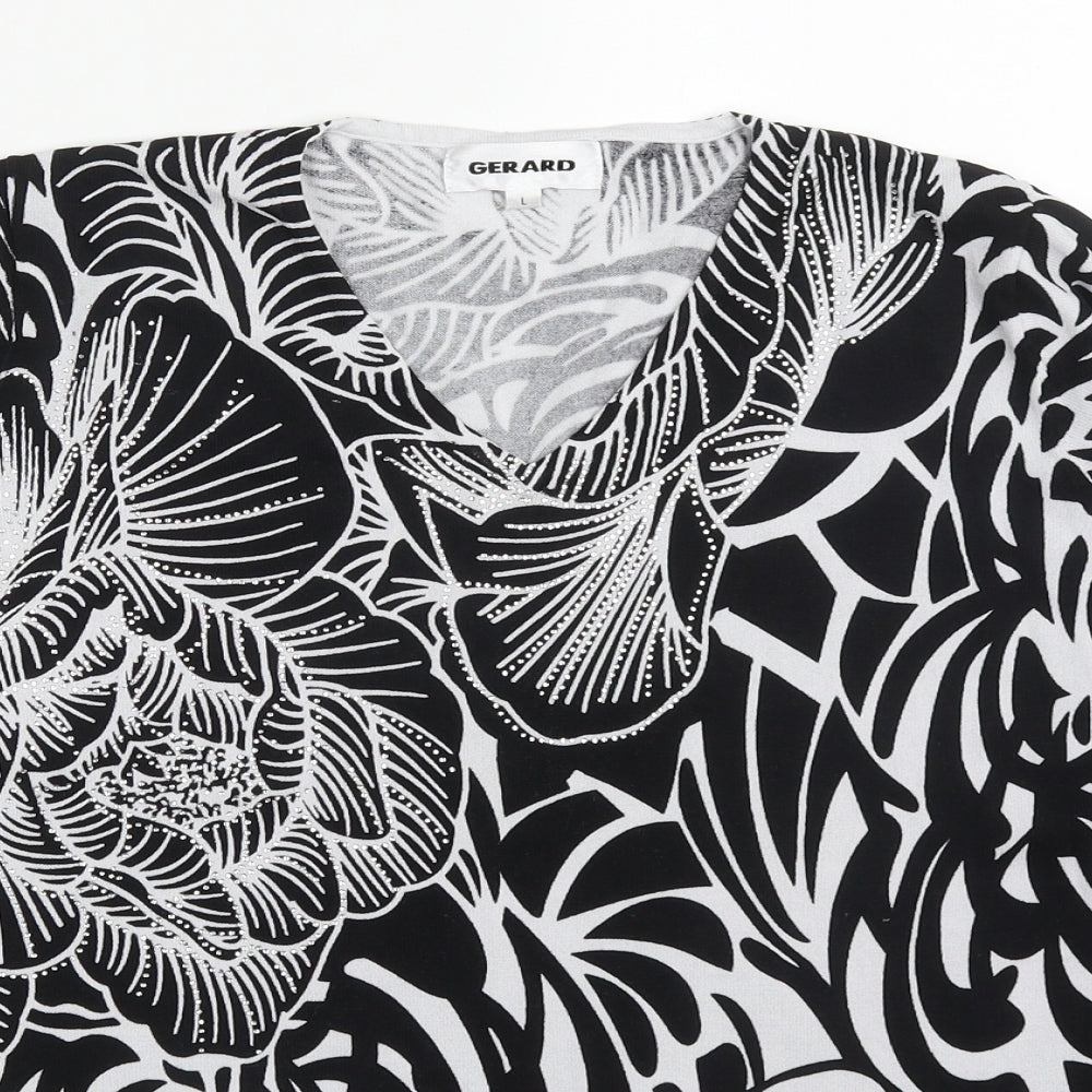Gerard Womens Black V-Neck Floral Viscose Pullover Jumper Size L