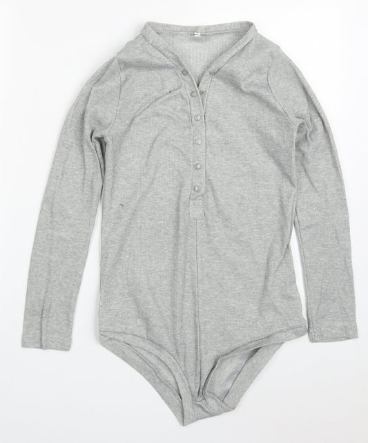 Preworn Womens Grey  Cotton Bodysuit One-Piece Size S  Button