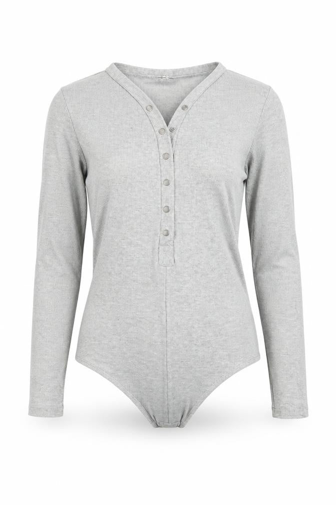 Preworn Womens Grey  Cotton Bodysuit One-Piece Size S  Button