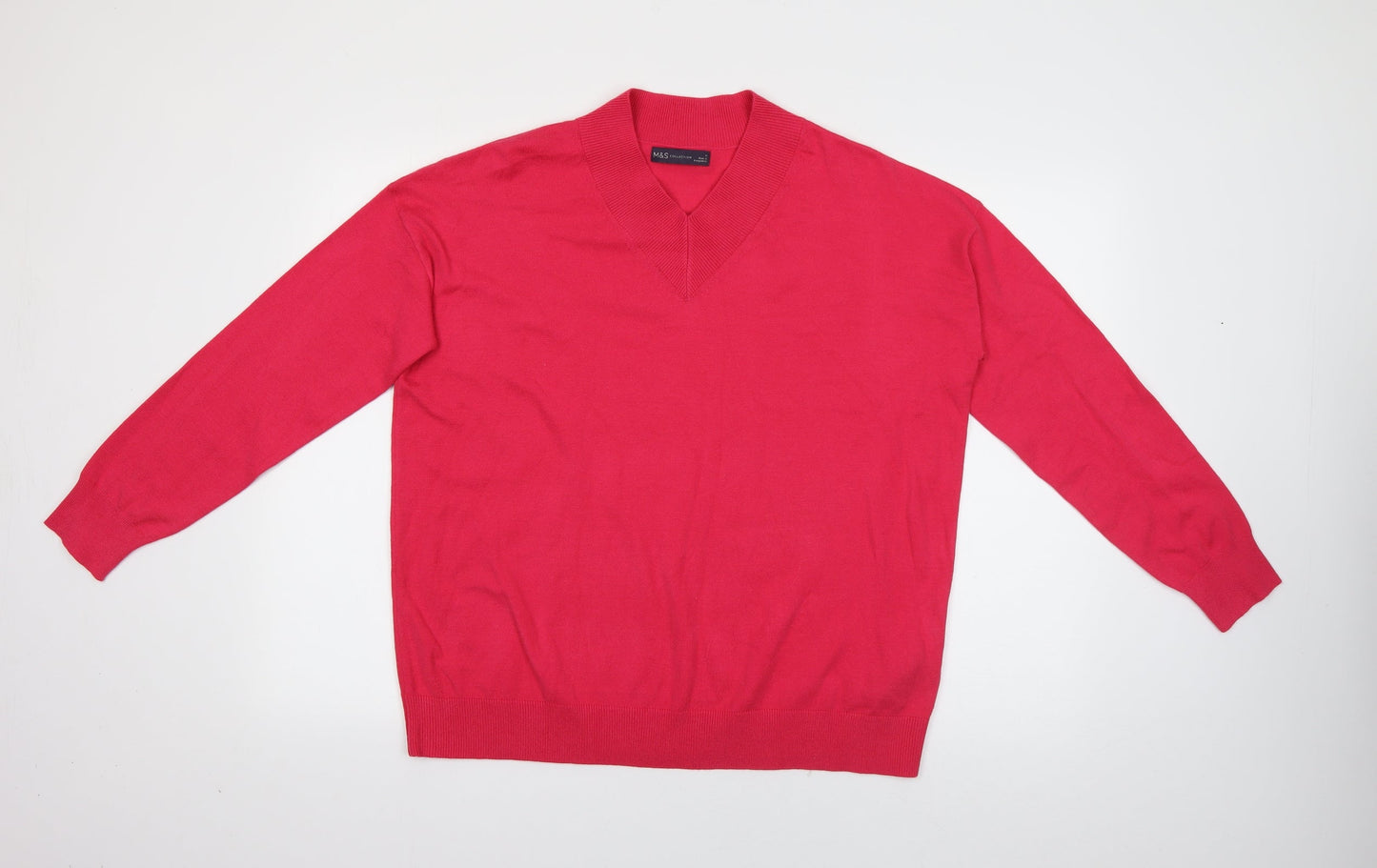 Marks and Spencer Womens Red V-Neck  Viscose Pullover Jumper Size M