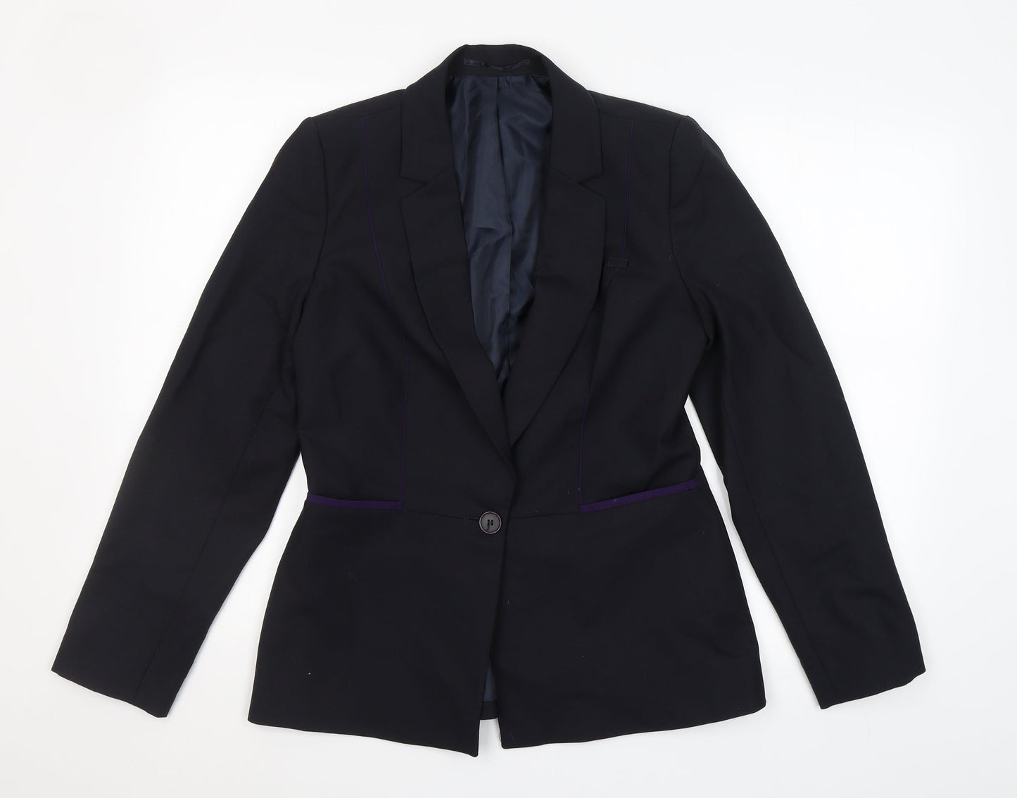Preworn Womens Black  Polyester Jacket Suit Jacket Size 10