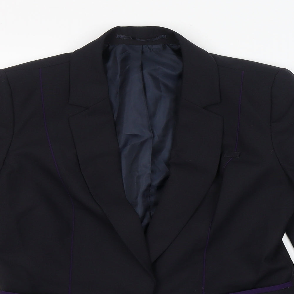 Preworn Womens Black  Polyester Jacket Suit Jacket Size 10