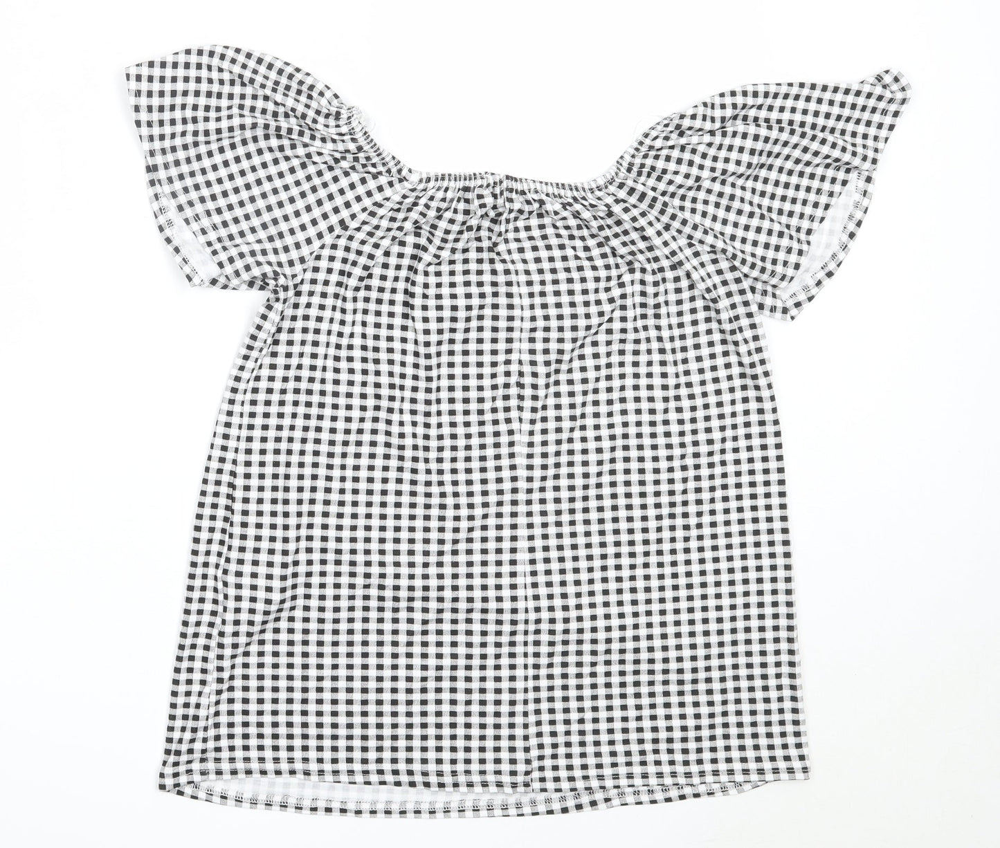 Peacocks Womens Black Check Viscose Basic Blouse Size 10 Off the Shoulder