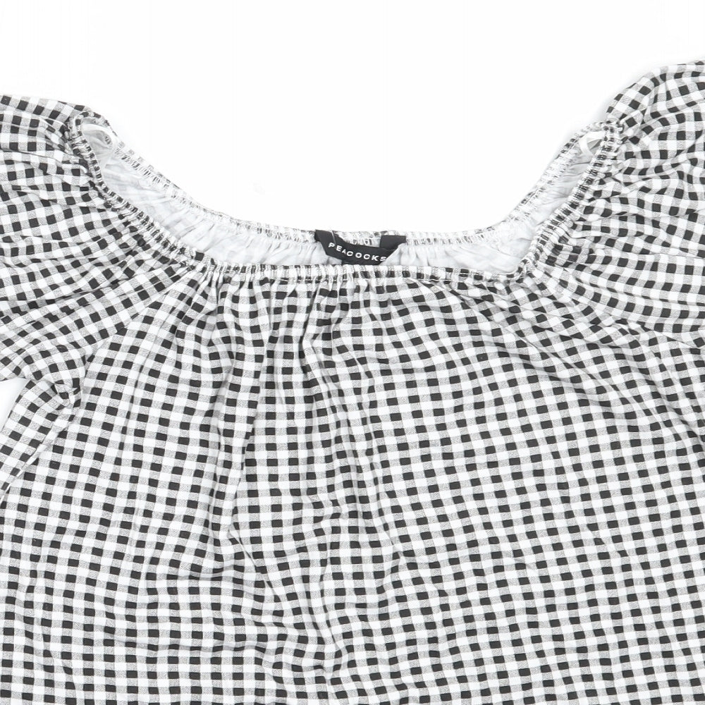 Peacocks Womens Black Check Viscose Basic Blouse Size 10 Off the Shoulder