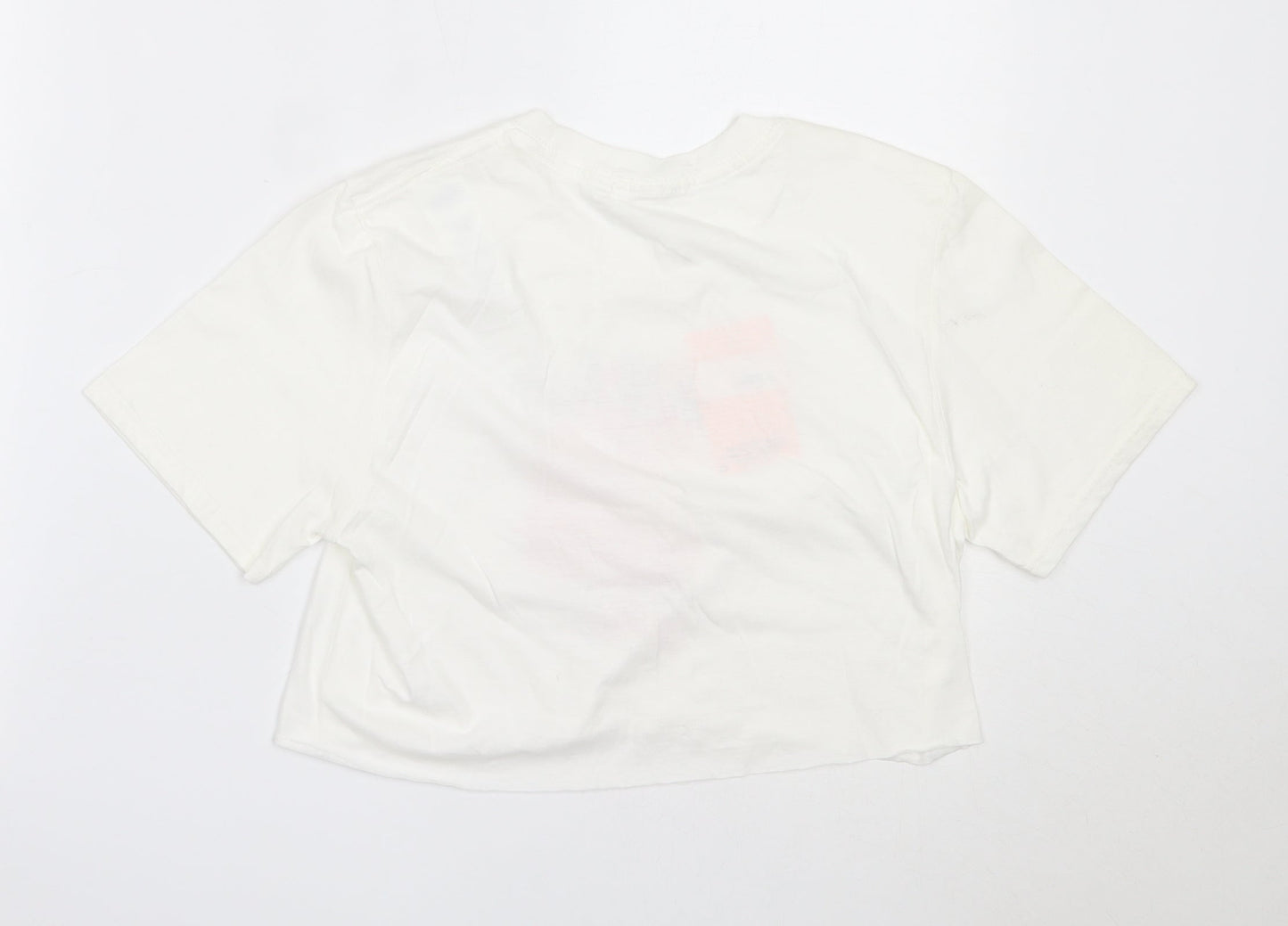 Missguided Womens White  Cotton Cropped T-Shirt Size S Round Neck
