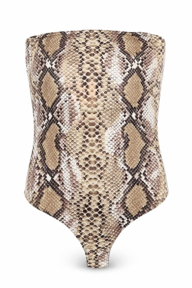 Missguided Womens Beige Animal Print Polyester Basic Blouse Size 10 Square Neck - bodysuit