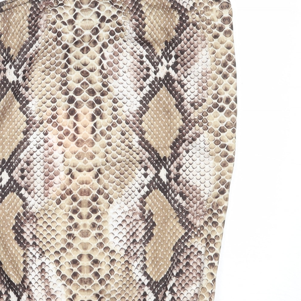 Missguided Womens Beige Animal Print Polyester Basic Blouse Size 10 Square Neck - bodysuit