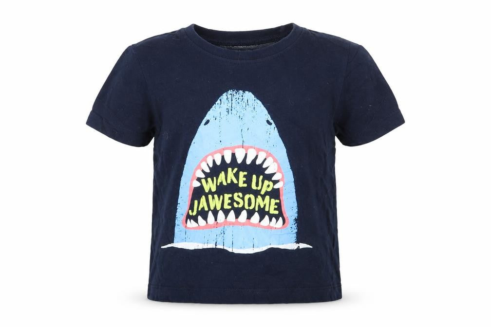B&M Boys Blue  Cotton Basic T-Shirt Size 6-7 Years Round Neck  - shark
