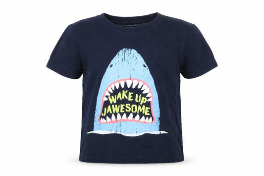 B&M Boys Blue  Cotton Basic T-Shirt Size 6-7 Years Round Neck  - shark