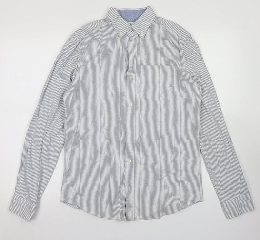 NEXT Mens Blue Striped Cotton  Button-Up Size S Collared Button