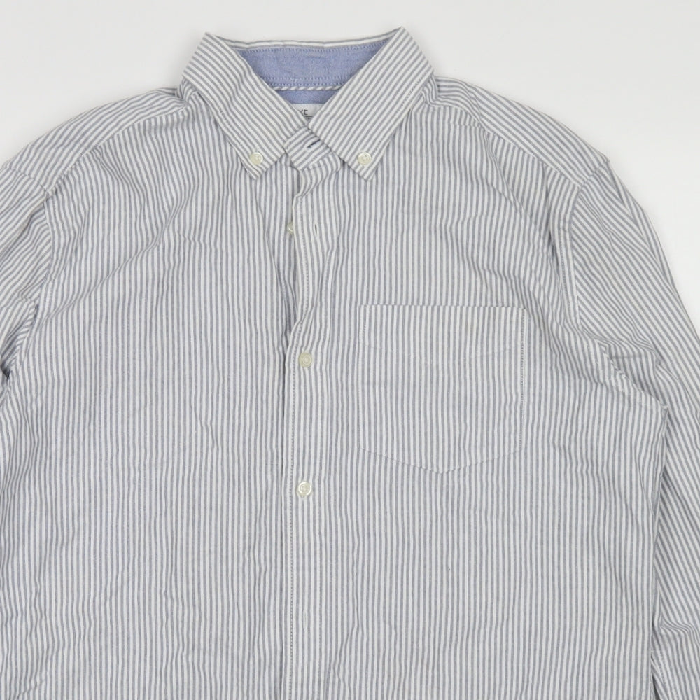 NEXT Mens Blue Striped Cotton  Button-Up Size S Collared Button