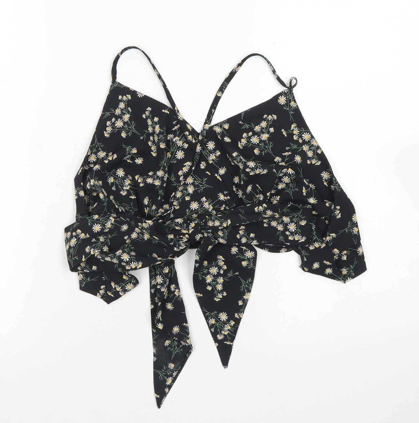 SheIn Womens Black Floral Polyester Cropped Blouse Size XL V-Neck