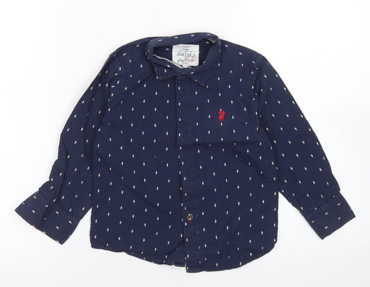 Junior J Boys Blue Spotted Cotton Basic Button-Up Size 3-4 Years Collared Button