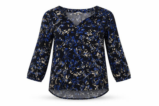 Part Two Womens Blue Floral Viscose Basic Blouse Size 6 V-Neck