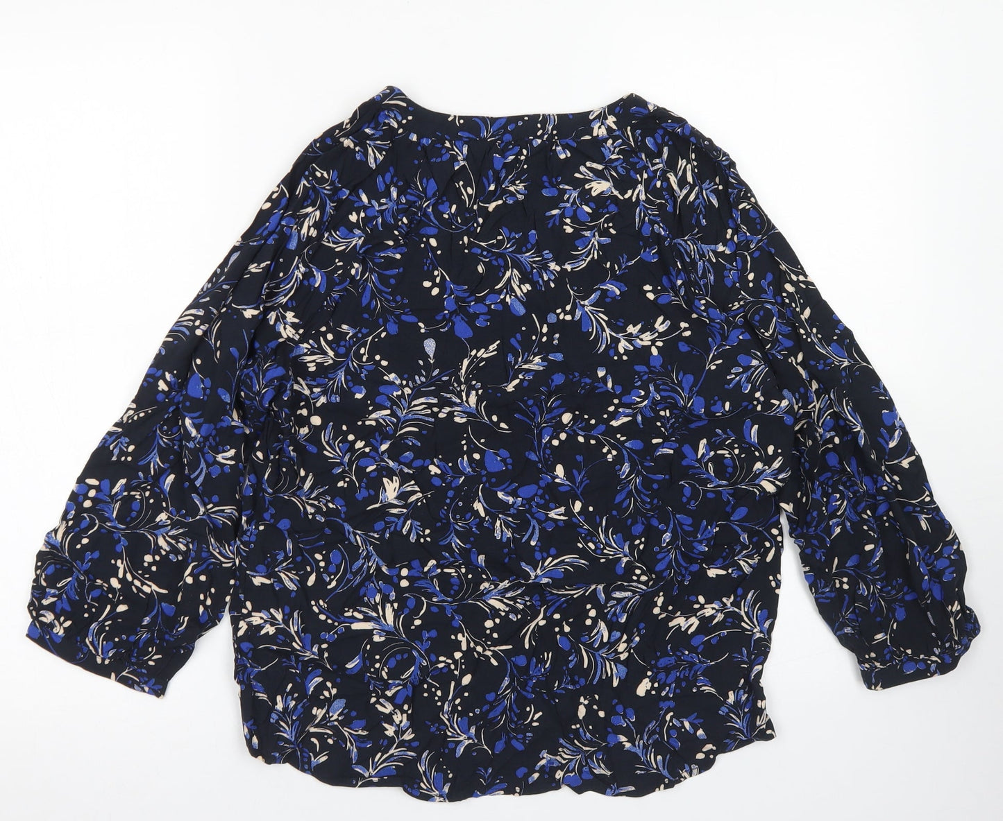 Part Two Womens Blue Floral Viscose Basic Blouse Size 6 V-Neck