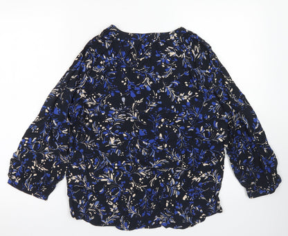 Part Two Womens Blue Floral Viscose Basic Blouse Size 6 V-Neck