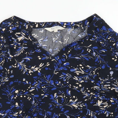 Part Two Womens Blue Floral Viscose Basic Blouse Size 6 V-Neck