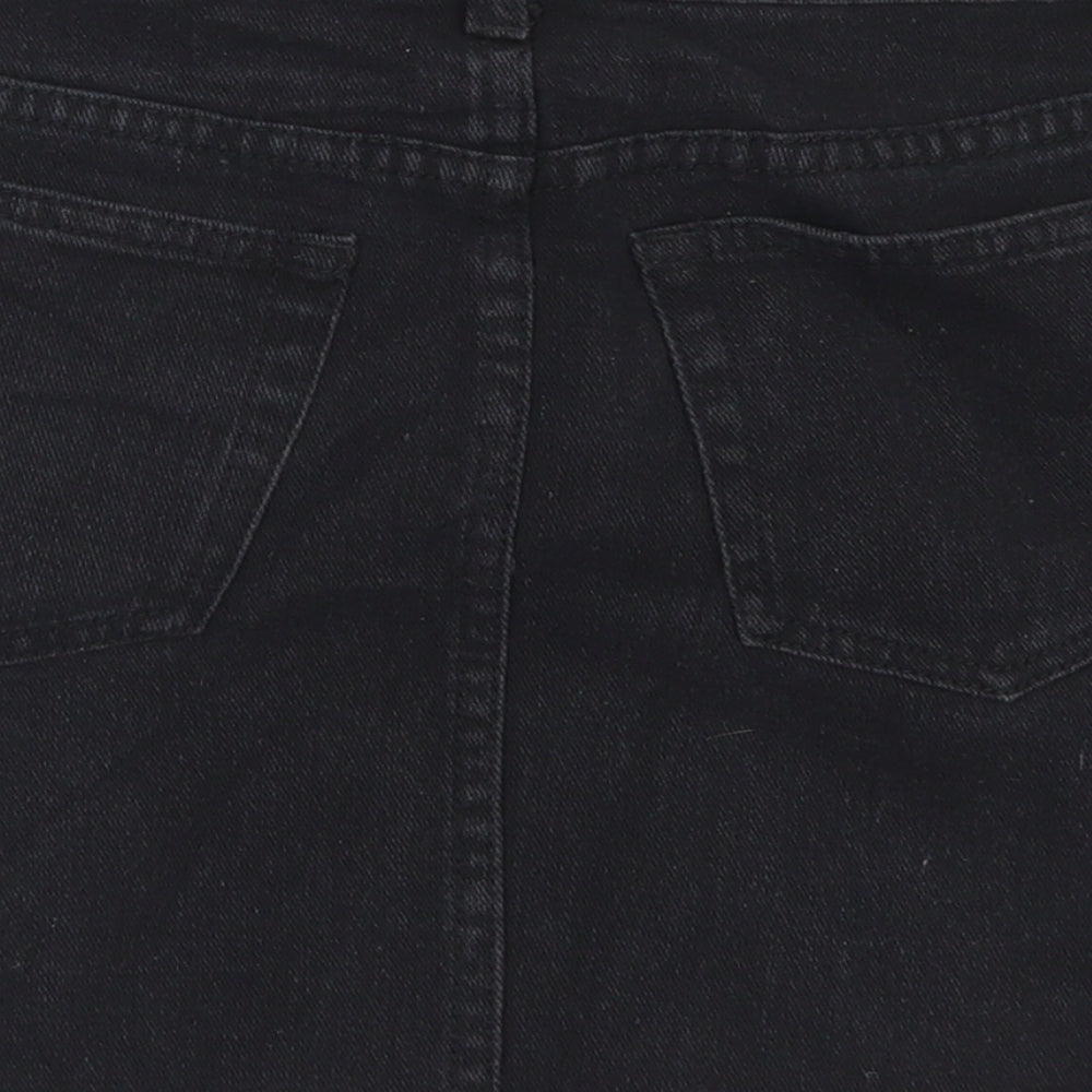 Boohoo Womens Black  Cotton Straight & Pencil Skirt Size 6   Button - Distressed