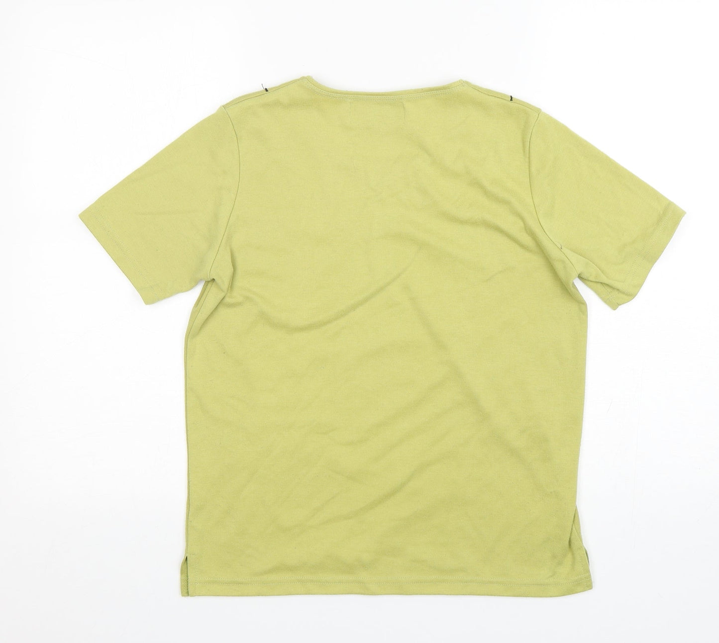 Marble Womens Green Floral Cotton Basic T-Shirt Size XS Round Neck