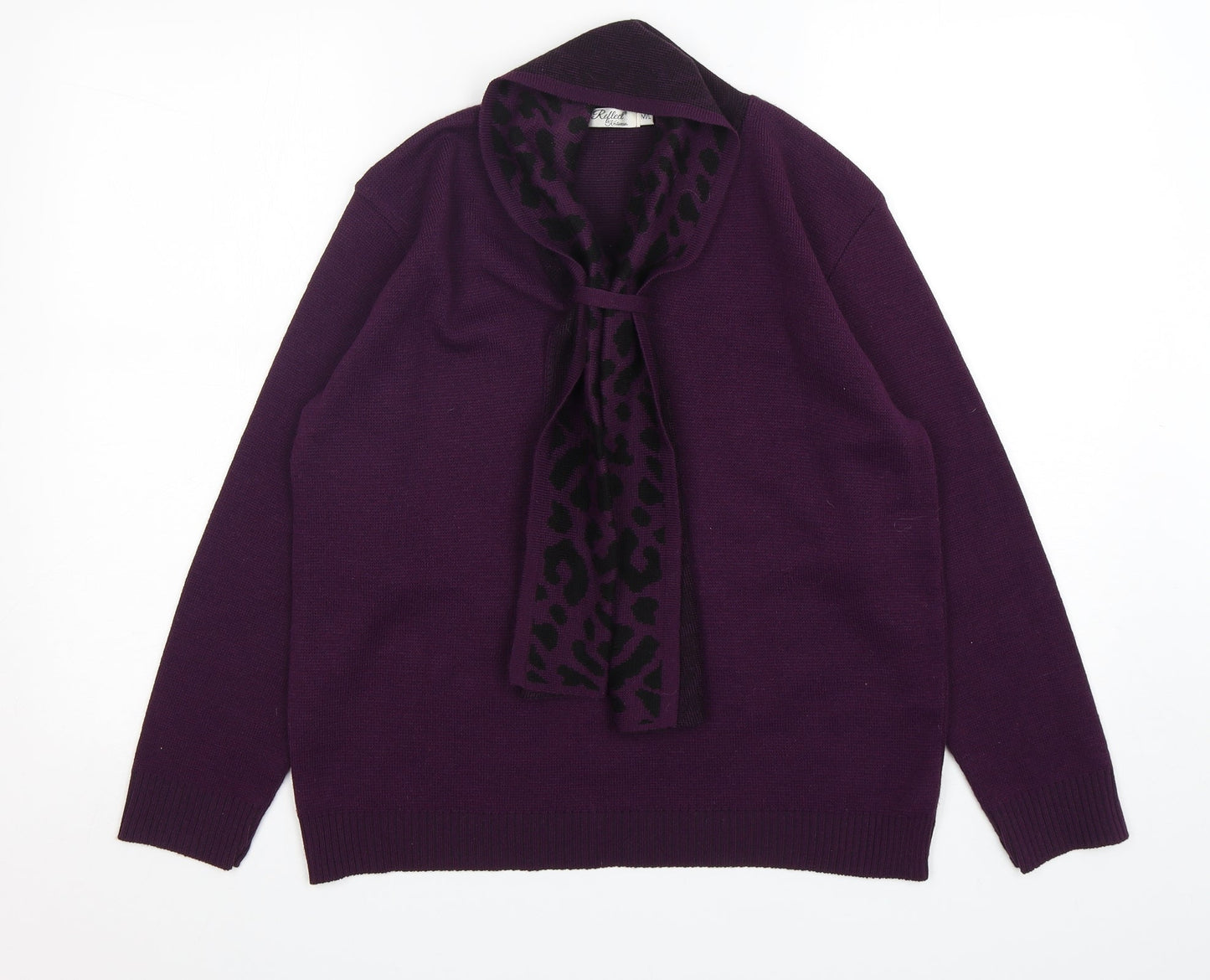 Reflect Womens Purple V-Neck Animal Print Acrylic Pullover Jumper Size M