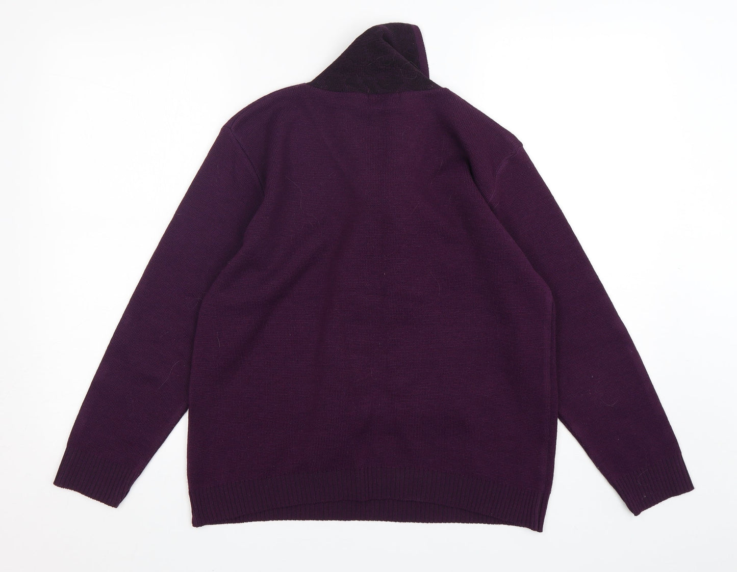Reflect Womens Purple V-Neck Animal Print Acrylic Pullover Jumper Size M