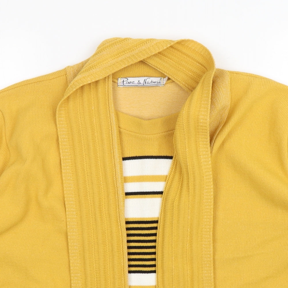 pure & natural Womens Yellow Round Neck Striped Acrylic Cardigan Jumper Size M   - Cardigan and Top All in One