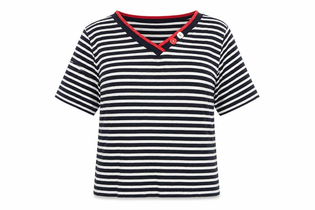 Jumper  Womens Multicoloured Striped Viscose Basic T-Shirt Size S V-Neck