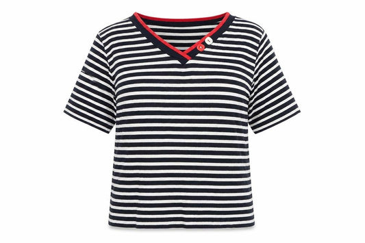 Jumper  Womens Multicoloured Striped Viscose Basic T-Shirt Size S V-Neck