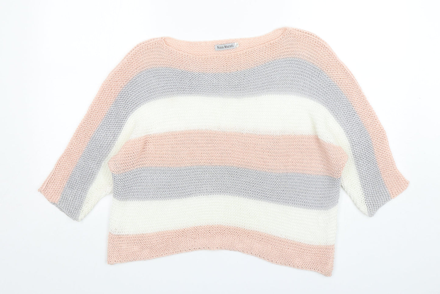 Nina Murati Womens Multicoloured Round Neck Striped Acrylic Pullover Jumper Size S