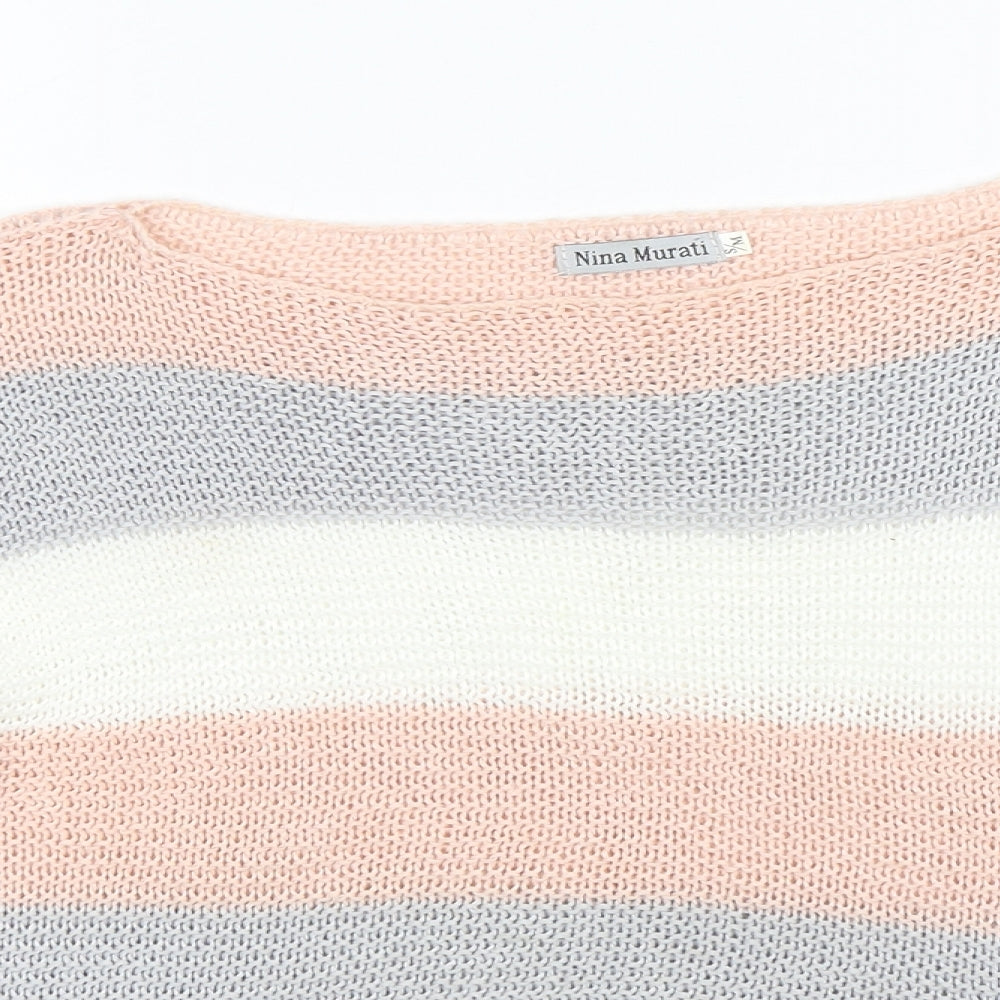 Nina Murati Womens Multicoloured Round Neck Striped Acrylic Pullover Jumper Size S
