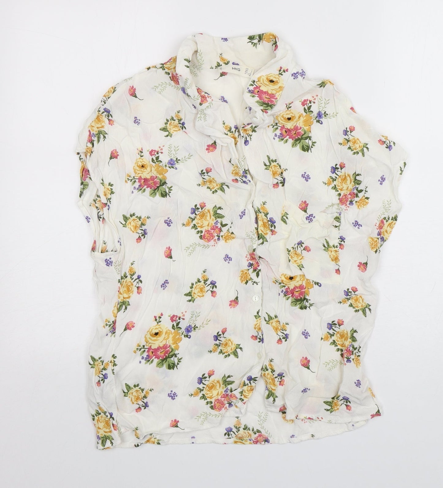 MNG Womens Multicoloured Floral Viscose Basic Button-Up Size L Collared