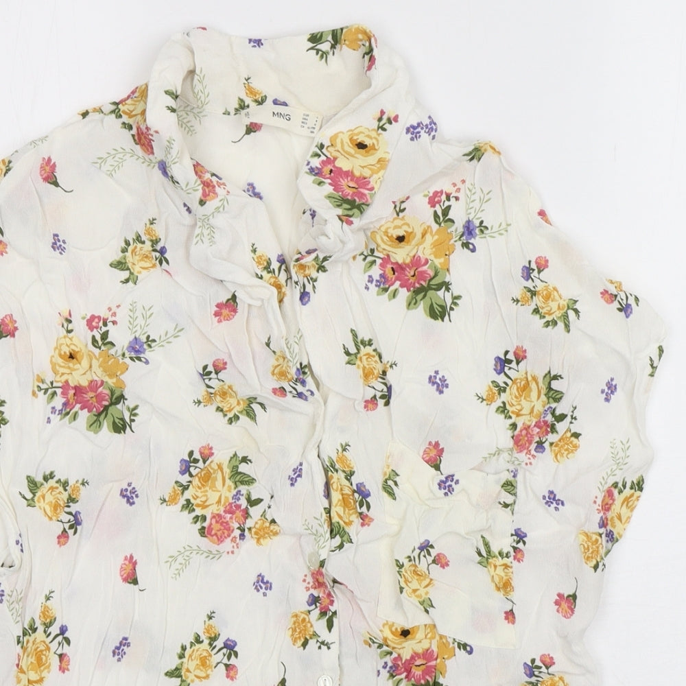 MNG Womens Multicoloured Floral Viscose Basic Button-Up Size L Collared