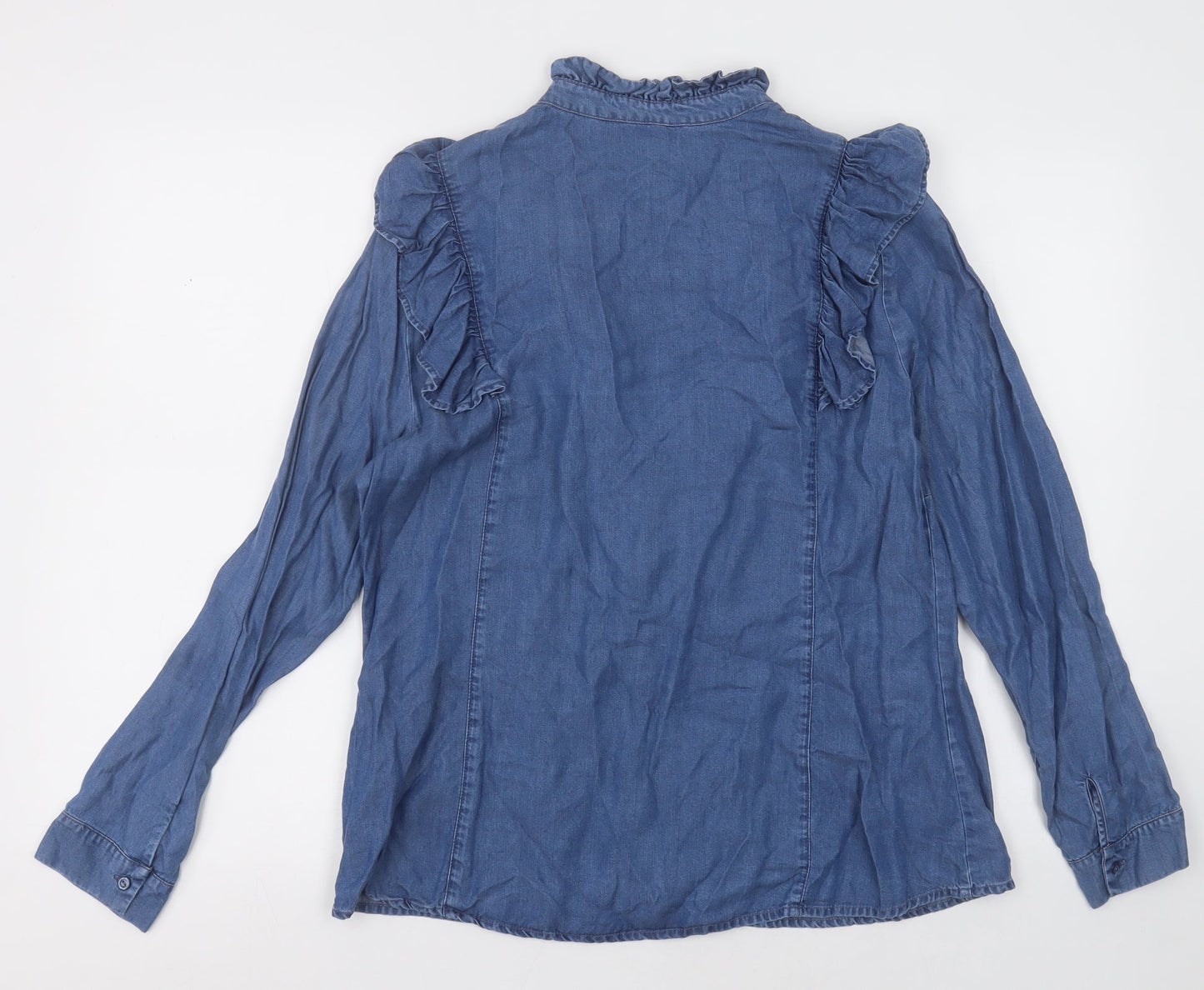 savida Womens Blue  Lyocell Basic Button-Up Size L Halter