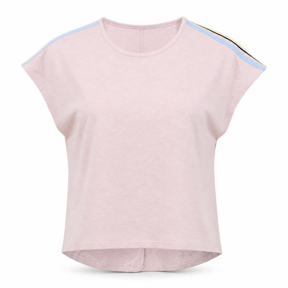 New Look Womens Pink Striped Polyester Basic T-Shirt Size S Crew Neck