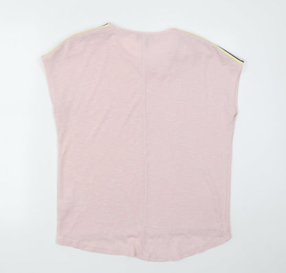 New Look Womens Pink Striped Polyester Basic T-Shirt Size S Crew Neck