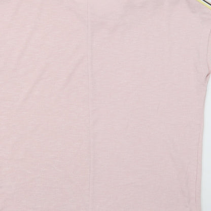 New Look Womens Pink Striped Polyester Basic T-Shirt Size S Crew Neck
