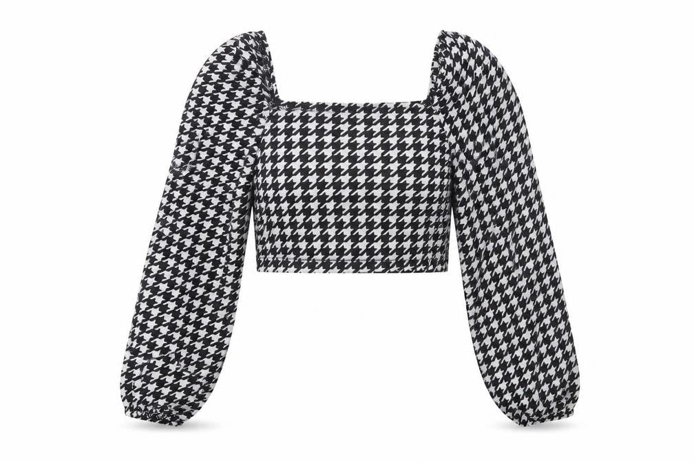 SheIn Womens Black Herringbone Polyester Cropped Blouse Size XS Square Neck