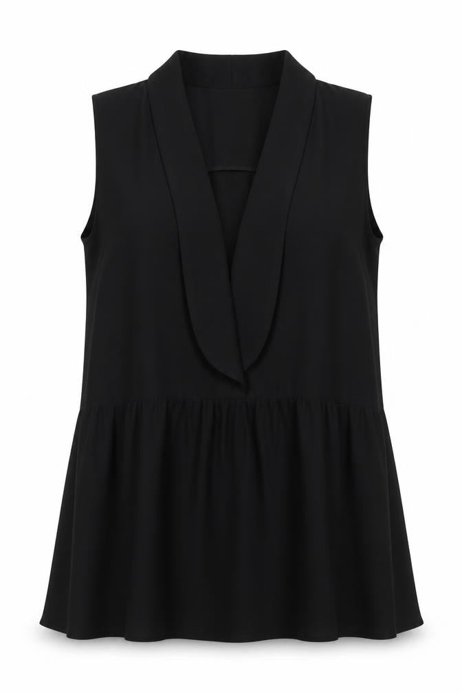 Preworn Womens Black  Polyester Basic Blouse Size L V-Neck