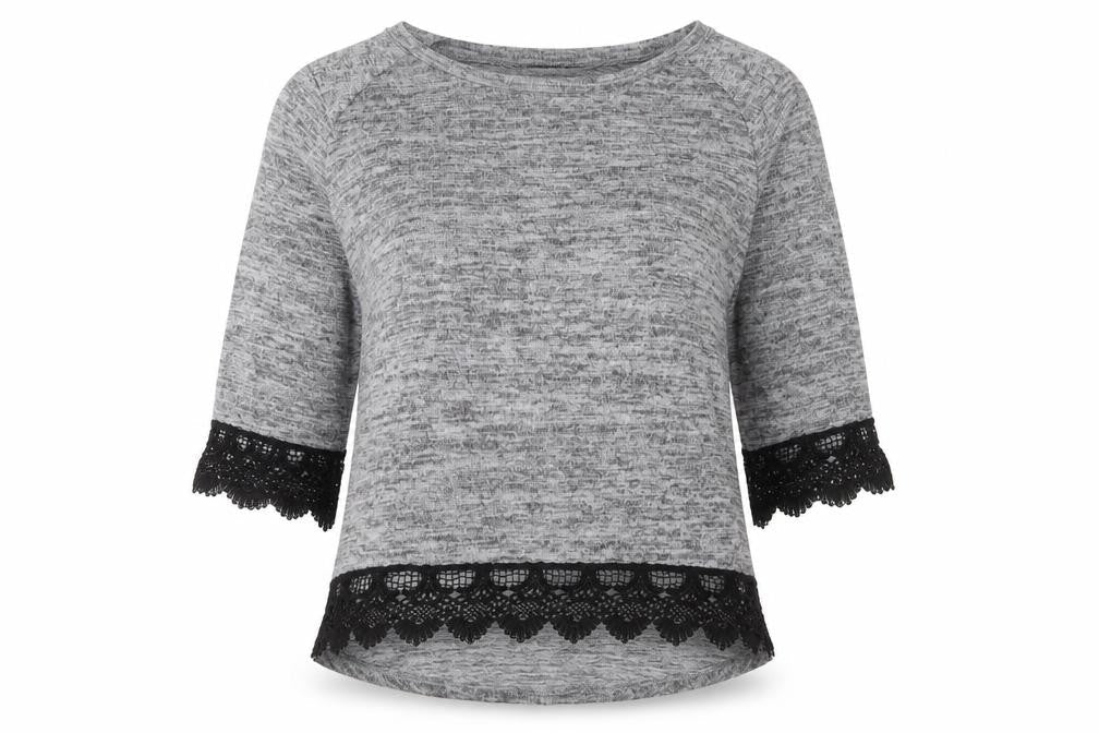 quix Womens Grey  Polyester Pullover Sweatshirt Size S  Pullover - Lace trim